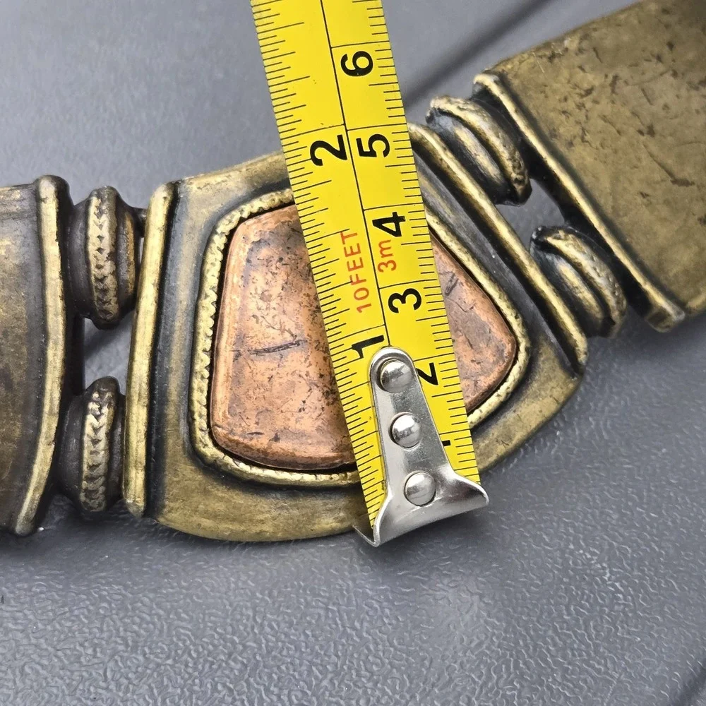 Vintage 80s 'Leather Shop' Brass Copper Tone Buckle Statement